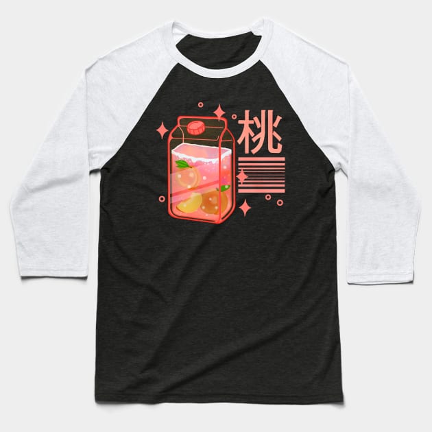 Kawaii Peach Drink Baseball T-Shirt by Kimprut